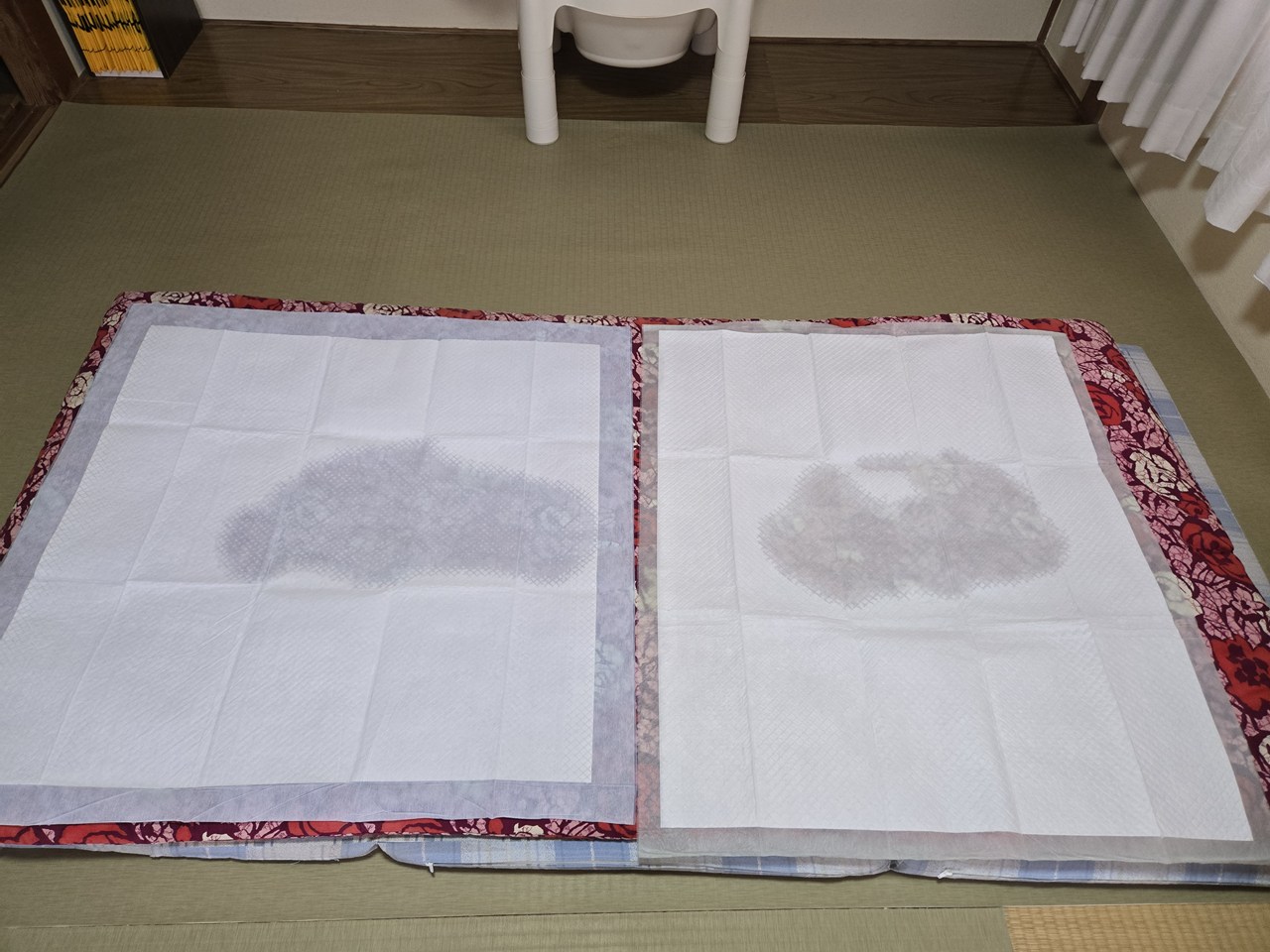 リラシーツとダフィの吸水実験の様子